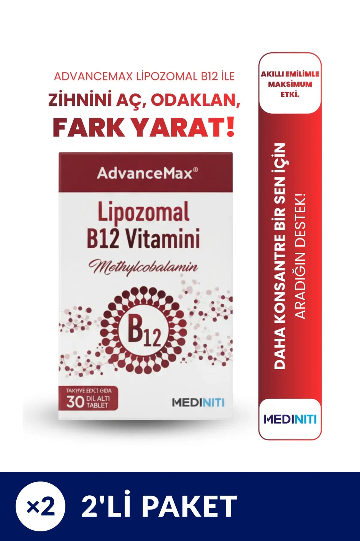 AdvanceMax Lipozomal B12 Vitamini 2'li Paket