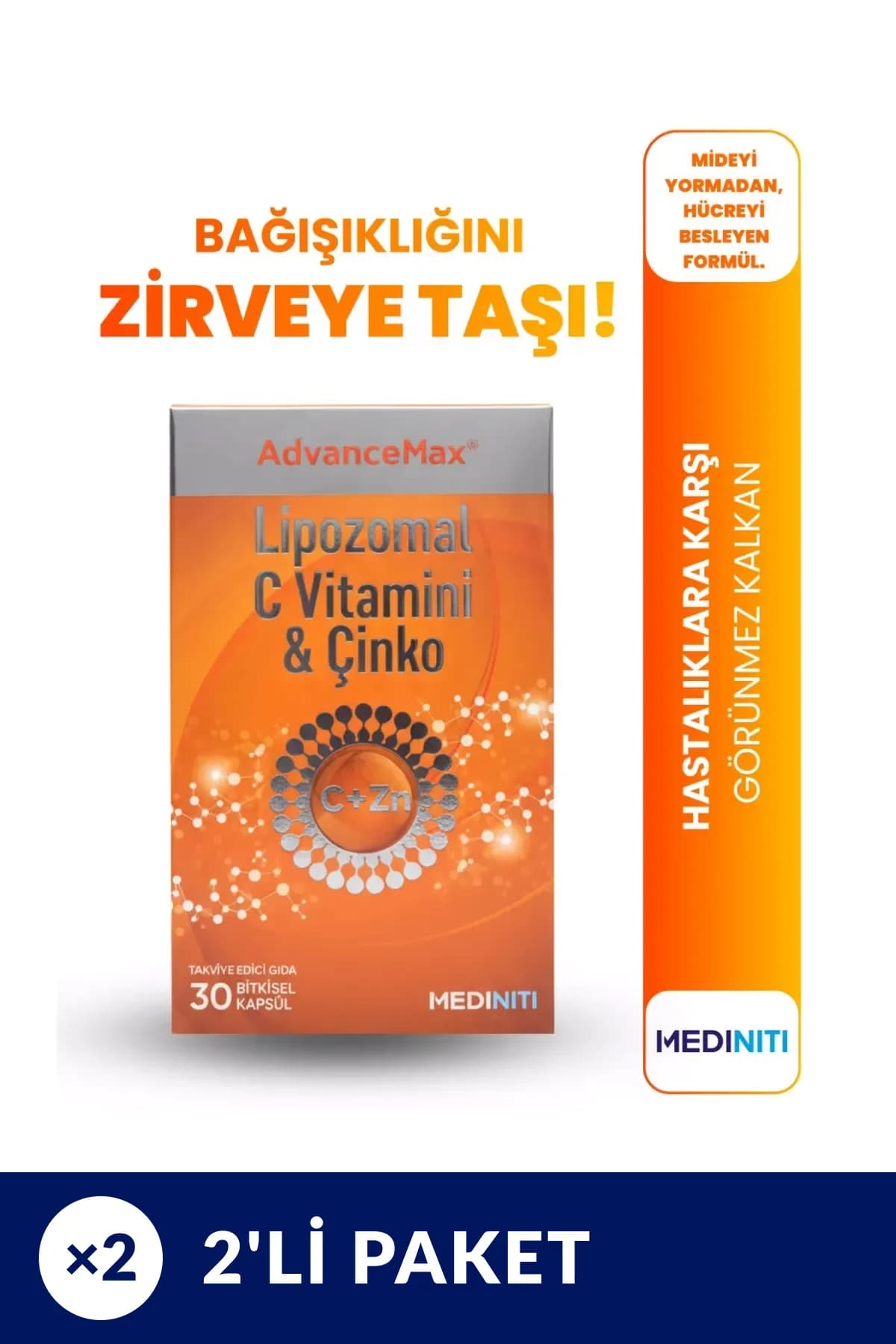 AdvanceMax Lipozomal C+Çinko Kapsül 2'li Paket