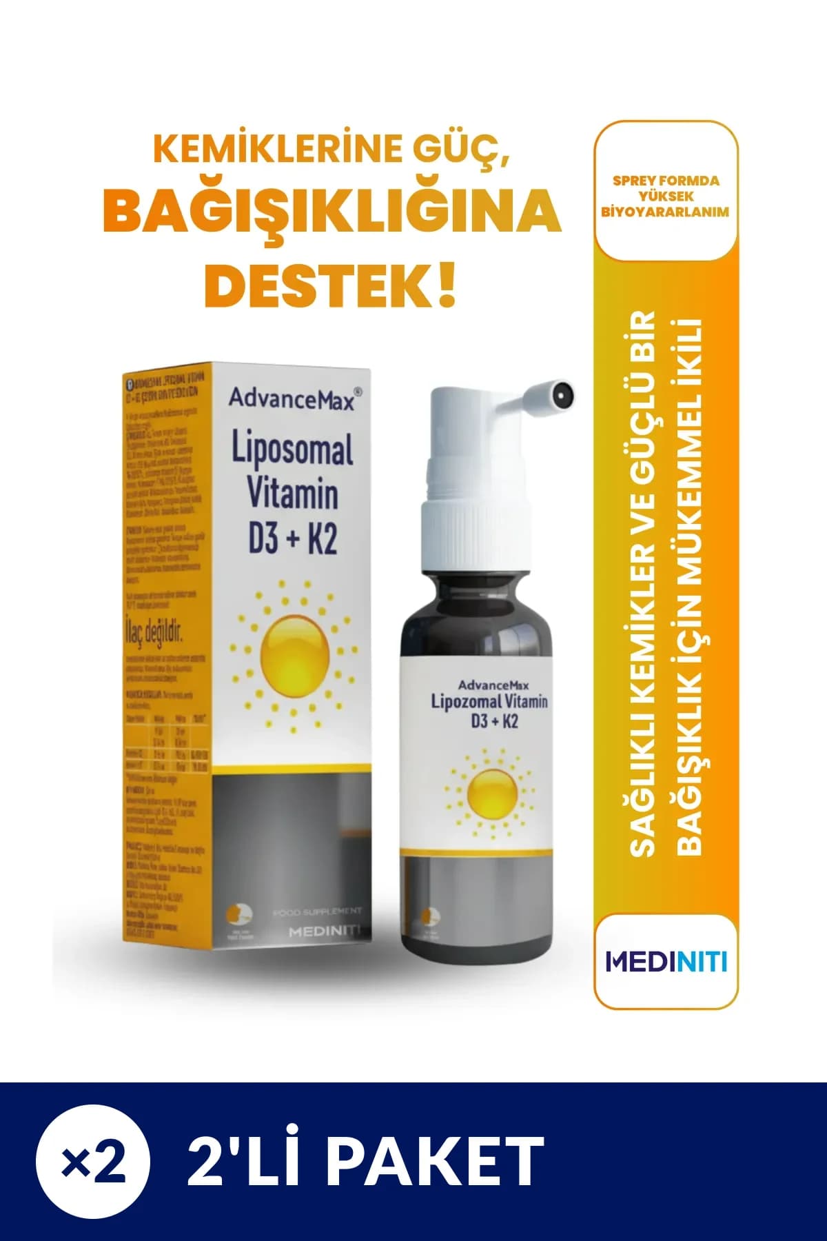 AdvanceMax Lipozomal D3+K2 Sprey 2'li Paket