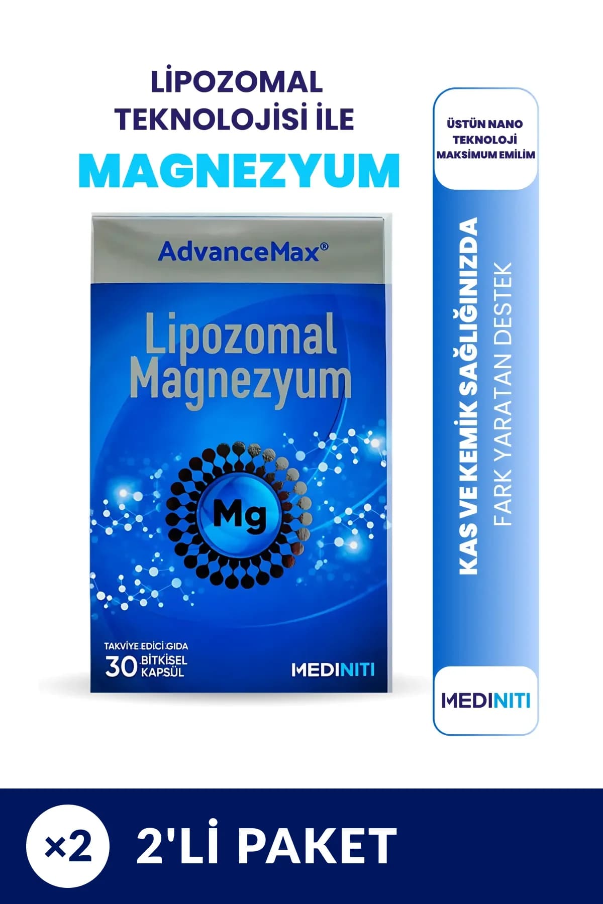 AdvanceMax Lipozomal Magnezyum Kapsül 2'li Paket